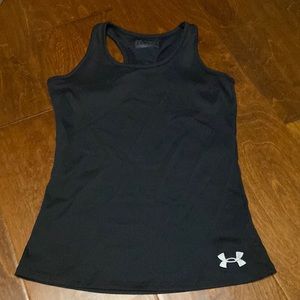Youth size medium black, under armour tank, sleeveless shirt
